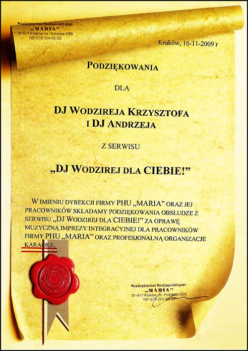 foto - DJ dla CIEBIE! - dyplom, certyfikat