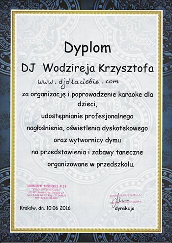 foto - DJ dla CIEBIE! - dyplom, certyfikat